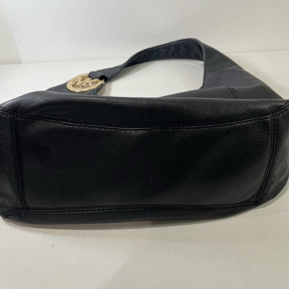 Y2K Michael Kors Fulton Black Pebbled Leather Large Hobo Shoulder Bag Buttery - Picture 7 of 9